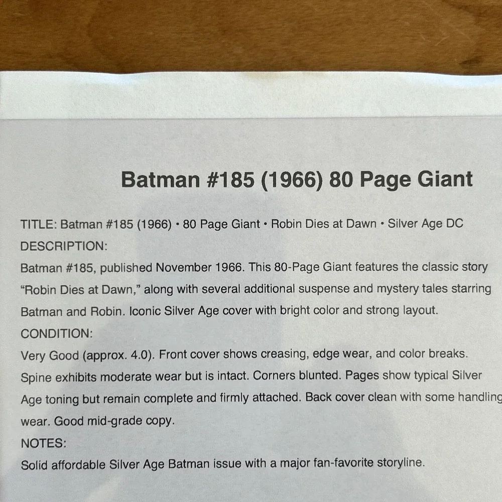 BATMAN #185‎ 80 pg. Giant Starring Robin!  from 1966! VG